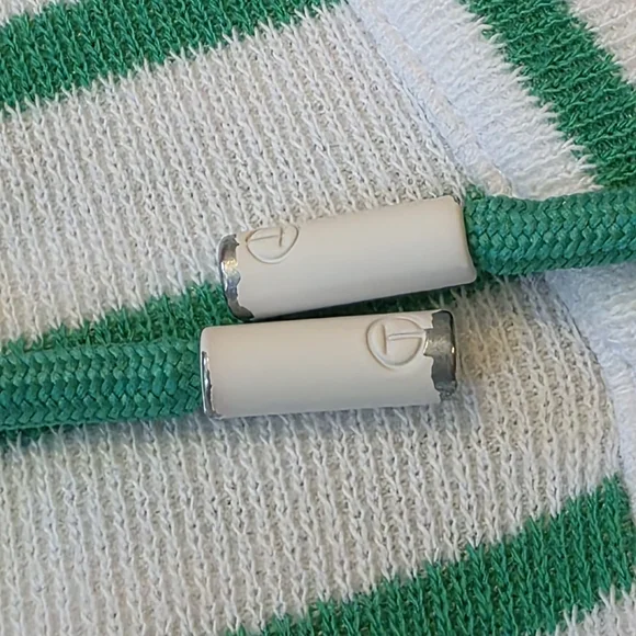 T by Talbots Green Volley Stripe Hooded Ribbed Pullover Hoodie Size XL - Picture 7 of 8